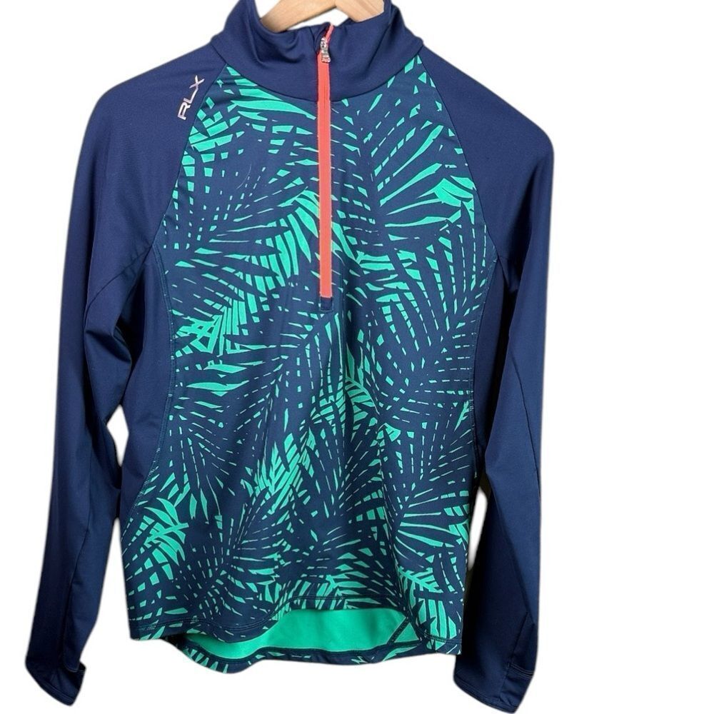 Ralph Lauren RLX Blue & Green 3/4 Zip, Thumb Holes, Size Medium
